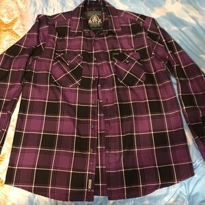 DIXXON The Regan Purple and Black Plaid Flannel Men's Lrg L/S Shirt $80